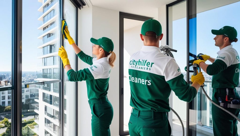 Window cleaning in a house in Berlin, Germany