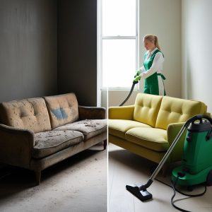 Before and after professional sofa cleaning in Berlin.