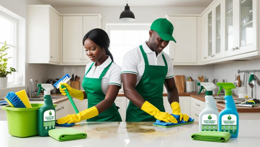 cleaning a dirty unorganized kitchen with eco-friendly supplies in Berlin